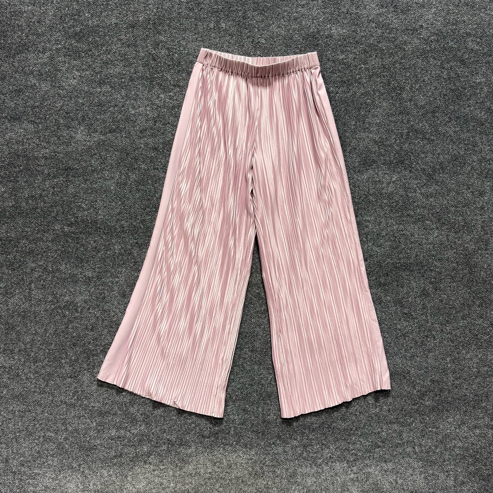 ATLEIN Pants Womens 4 Pink Satin Pleated Wide Leg Cropped Pull On Elastic Waist